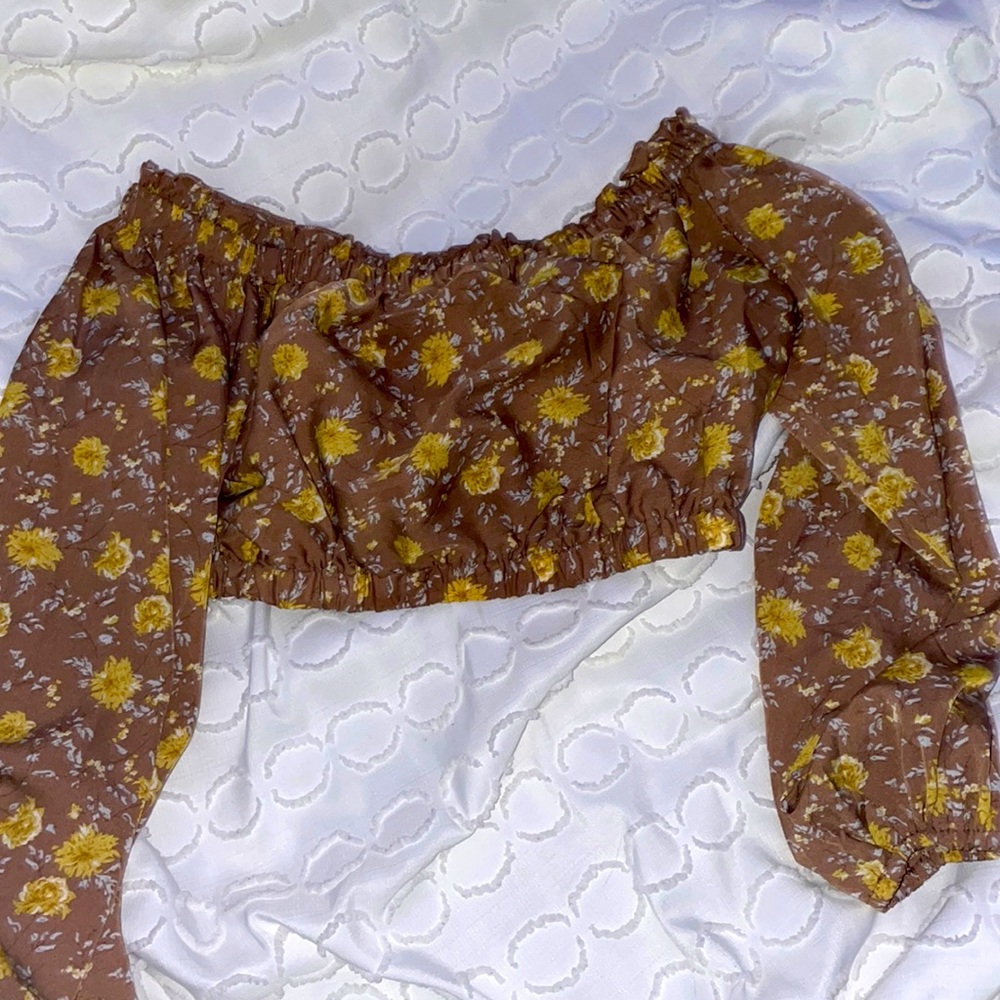 altar’ds state long sleeve top brown with yellow flowers